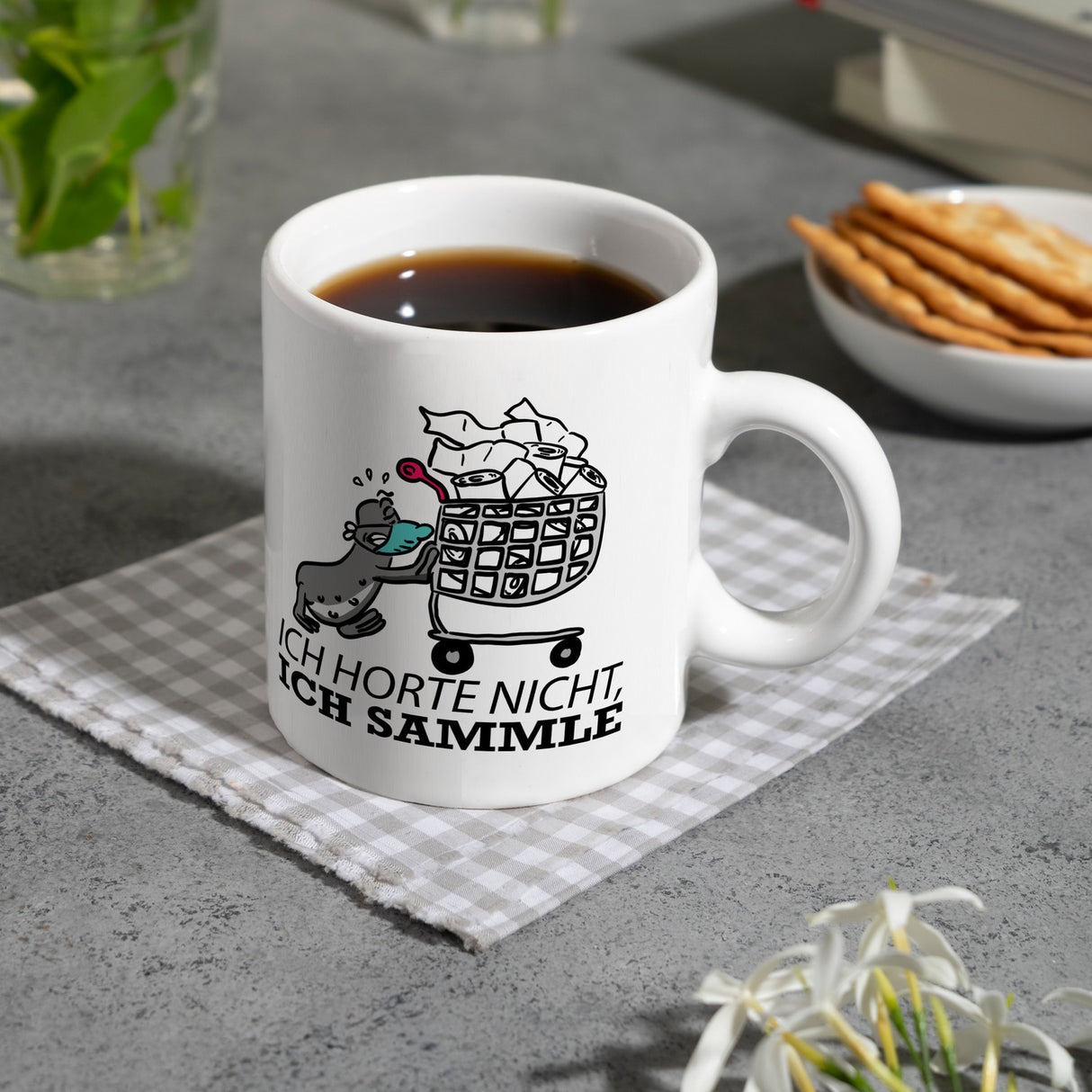 Ich horte nicht, ich sammle Kaffeebecher mit Seeleopard und Toilettenpapier