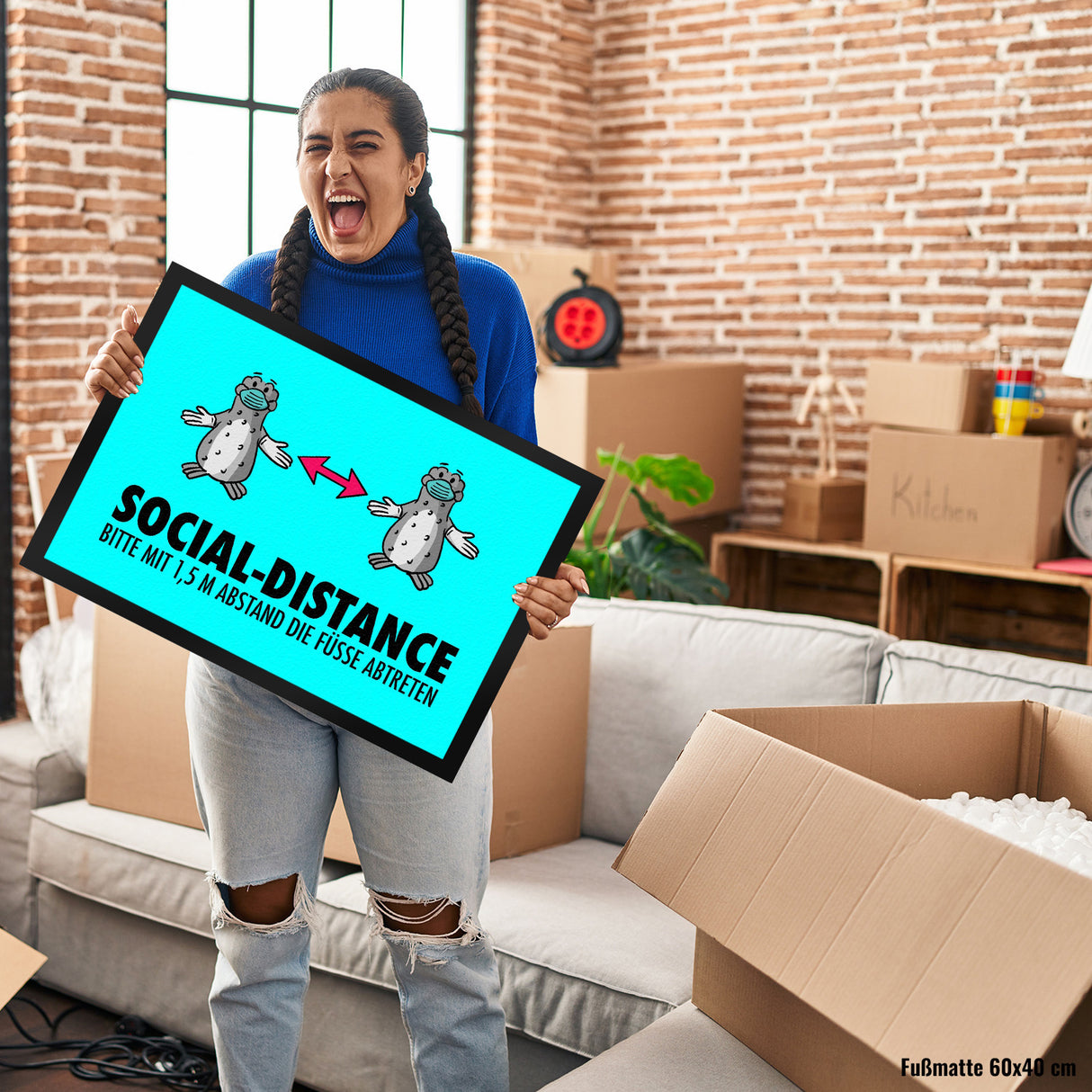 Social-Distance Fußmatte mit Seeleoparden für die Abstandsregelung