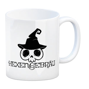 Kaffeebecher mit lustigem Halloween Motiv - Totenkopf mit Hexenhut