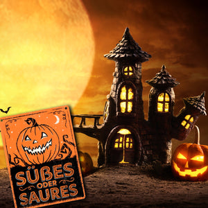 Metallschild mit Halloween Kürbis Motiv im used Look - Süßes oder Saures