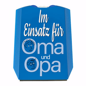 Parkscheibe mit Spruch: Im Einsatz für Oma und Opa mit 2 Einkaufswagenchips