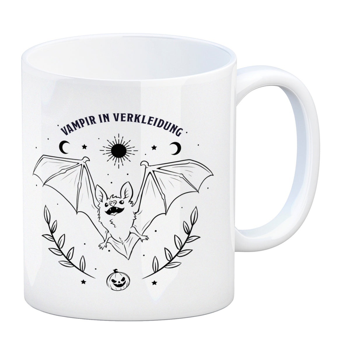 Kaffeebecher mit Fledermaus Motiv und Spruch - Vampir in Verkleidung