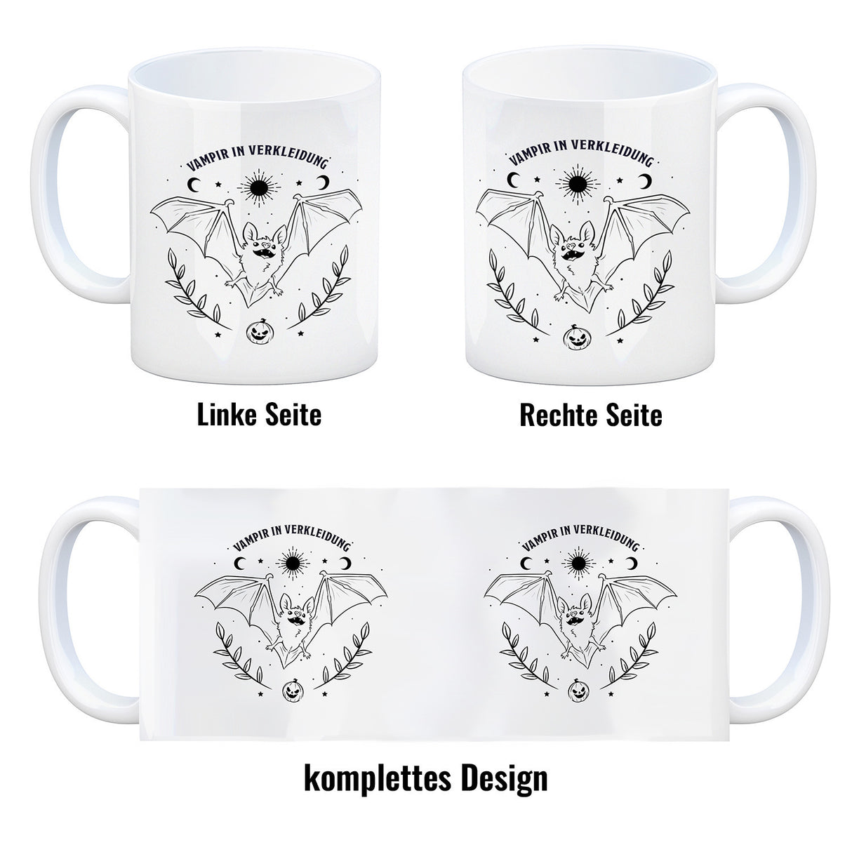 Kaffeebecher mit Fledermaus Motiv und Spruch - Vampir in Verkleidung