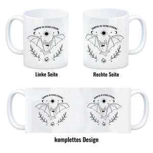 Kaffeebecher mit Fledermaus Motiv und Spruch - Vampir in Verkleidung