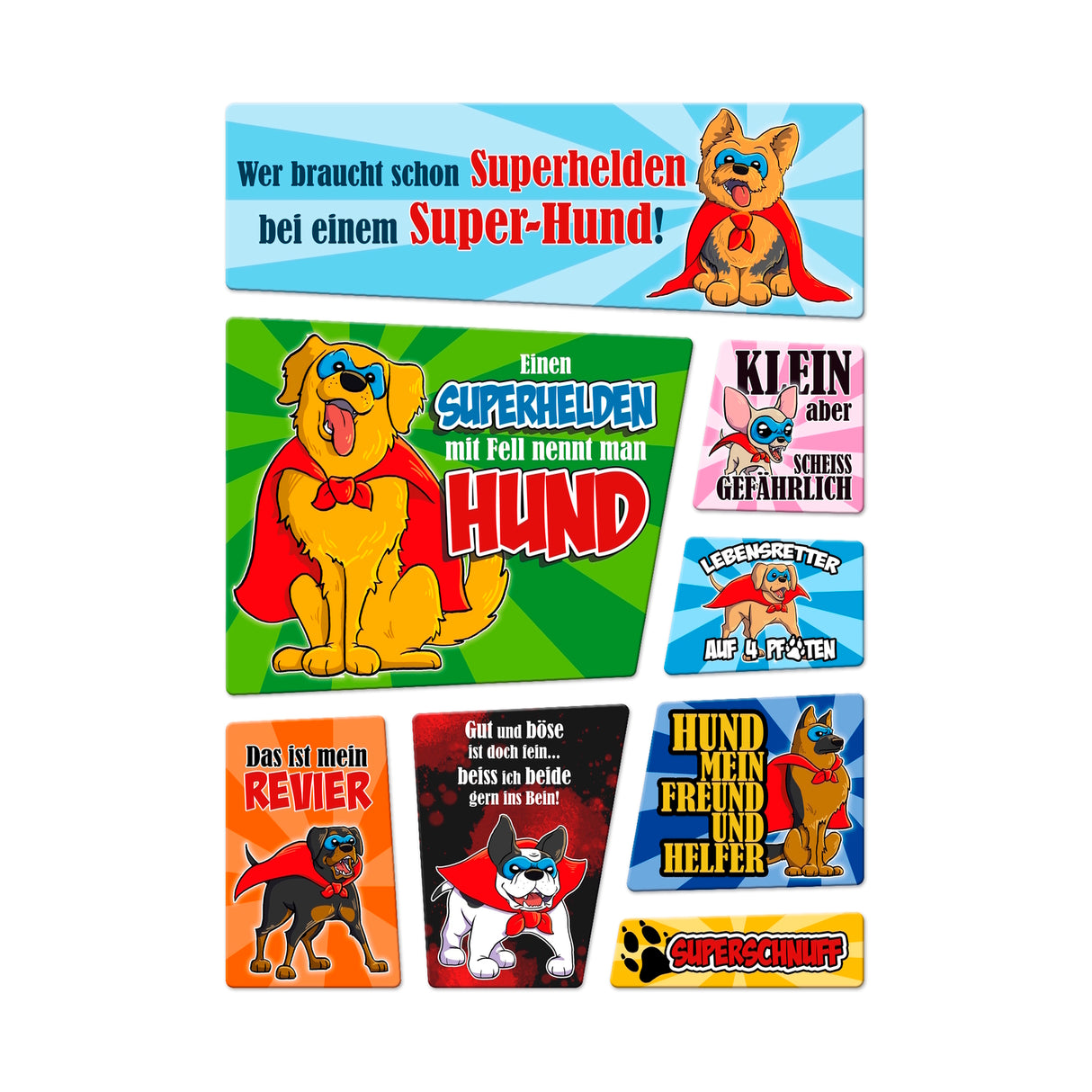 Superhunde Kühlschrankmagnete im 8er-Set