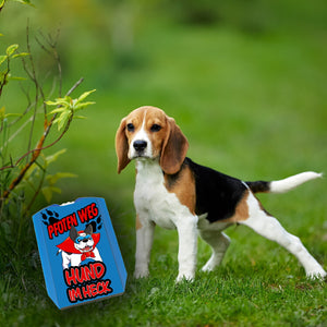 Parkscheibe mit Superhelden Hund-Motiv und Spruch - Pfoten weg Hund im Heck