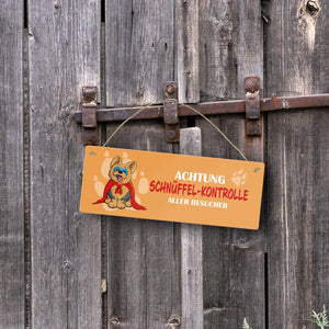 Metallschild mit Yorkshire Terrier - Achtung Schnüffel-Kontrolle aller Besucher