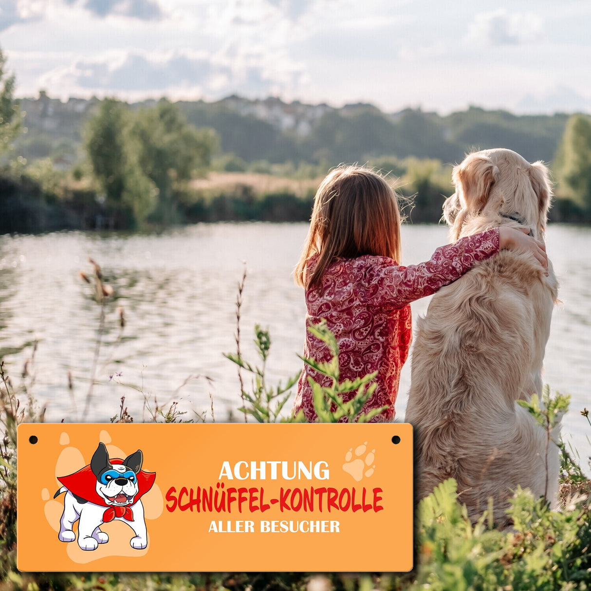 Metallschild mit Dogge - Achtung Schnüffel-Kontrolle aller Besucher