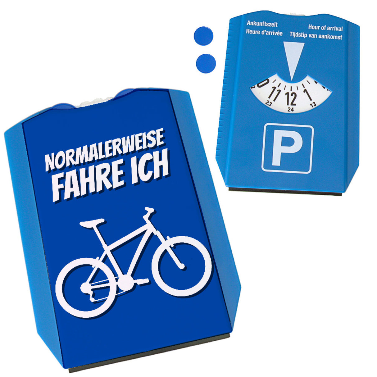 Parkscheibe mit Spruch: Normalerweise fahre ich Mountainbike