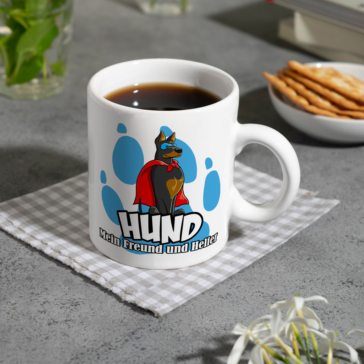 Kaffeebecher mit Superhelden - Dobermann - Hund mein Freund und Helfer