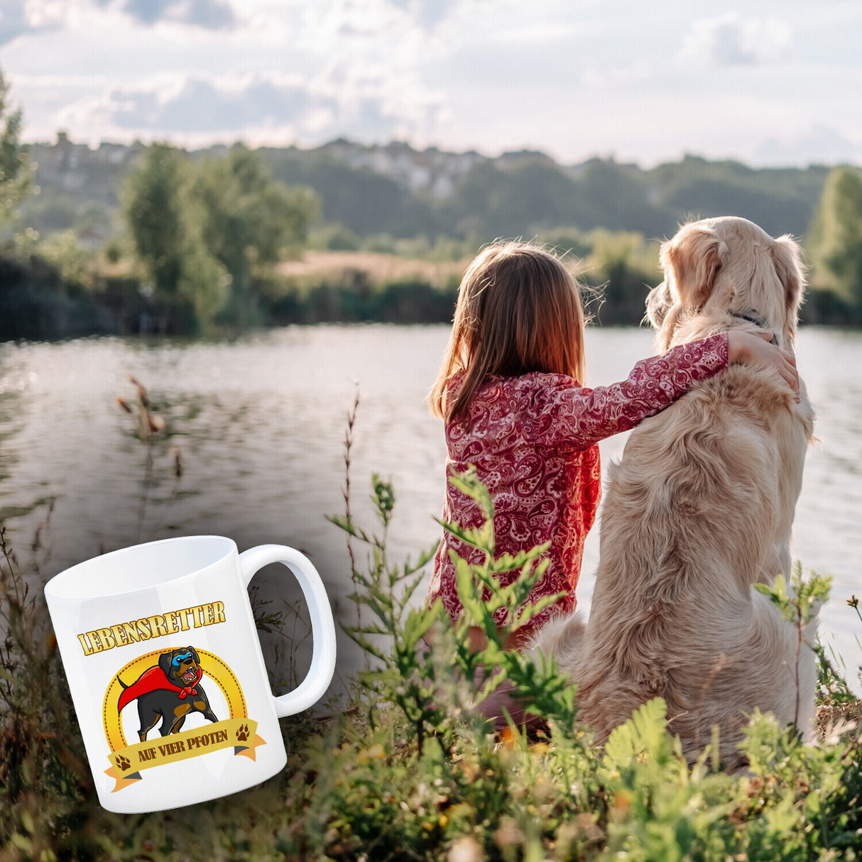 Kaffeebecher mit Superheld - Rottweiler - Lebensretter auf vier Pfoten