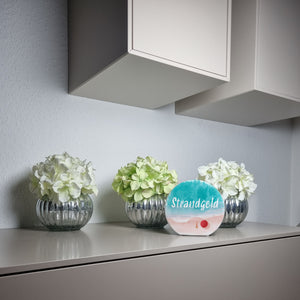 Spardose aus Keramik mit Strand Motiv und Text - Strand und Meer Strandgeld