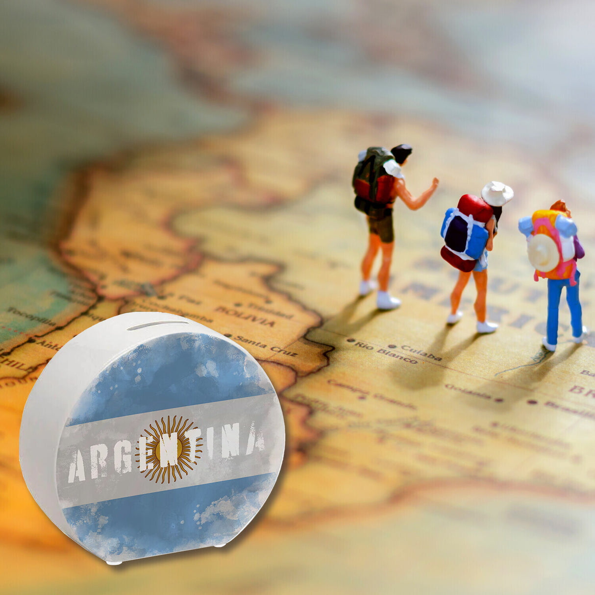 Spardose mit Argentinien-Flagge im Used Look - Sparschwein für Urlauber
