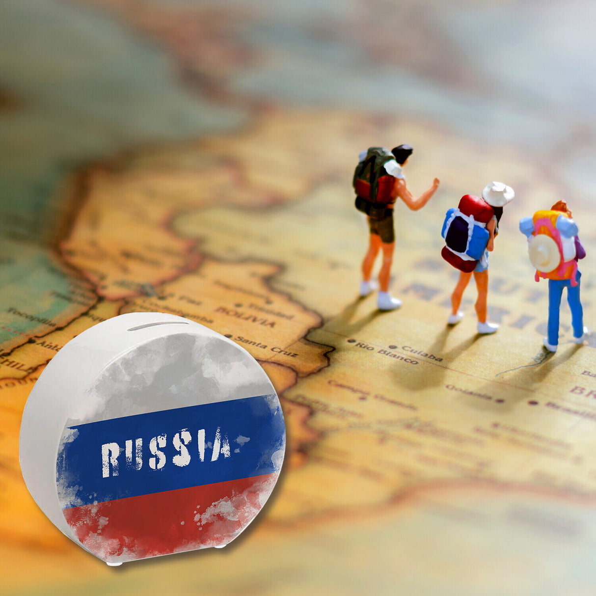 Spardose mit Russland-Flagge im Used Look - Sparschwein für Urlauber