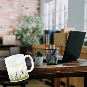 Kaffeebecher mit Wiesen-Motiv, Biene und witzigem Spruch fürs Büro oder Kollegen