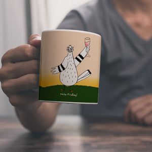 Motivation Kaffeebecher mit lustigen Tauben und Spruch Fuck Monday Hello Friday