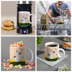 Motivation Kaffeebecher mit lustigen Tauben und Spruch Fuck Monday Hello Friday