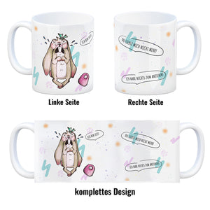 Kaffeebecher mit unzufriedenem, traurigem Hasen und witzigen Sprüchen