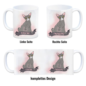 Kaffeebecher mit böse schauender Nacktkatze und Spruch Psycho/Problem?