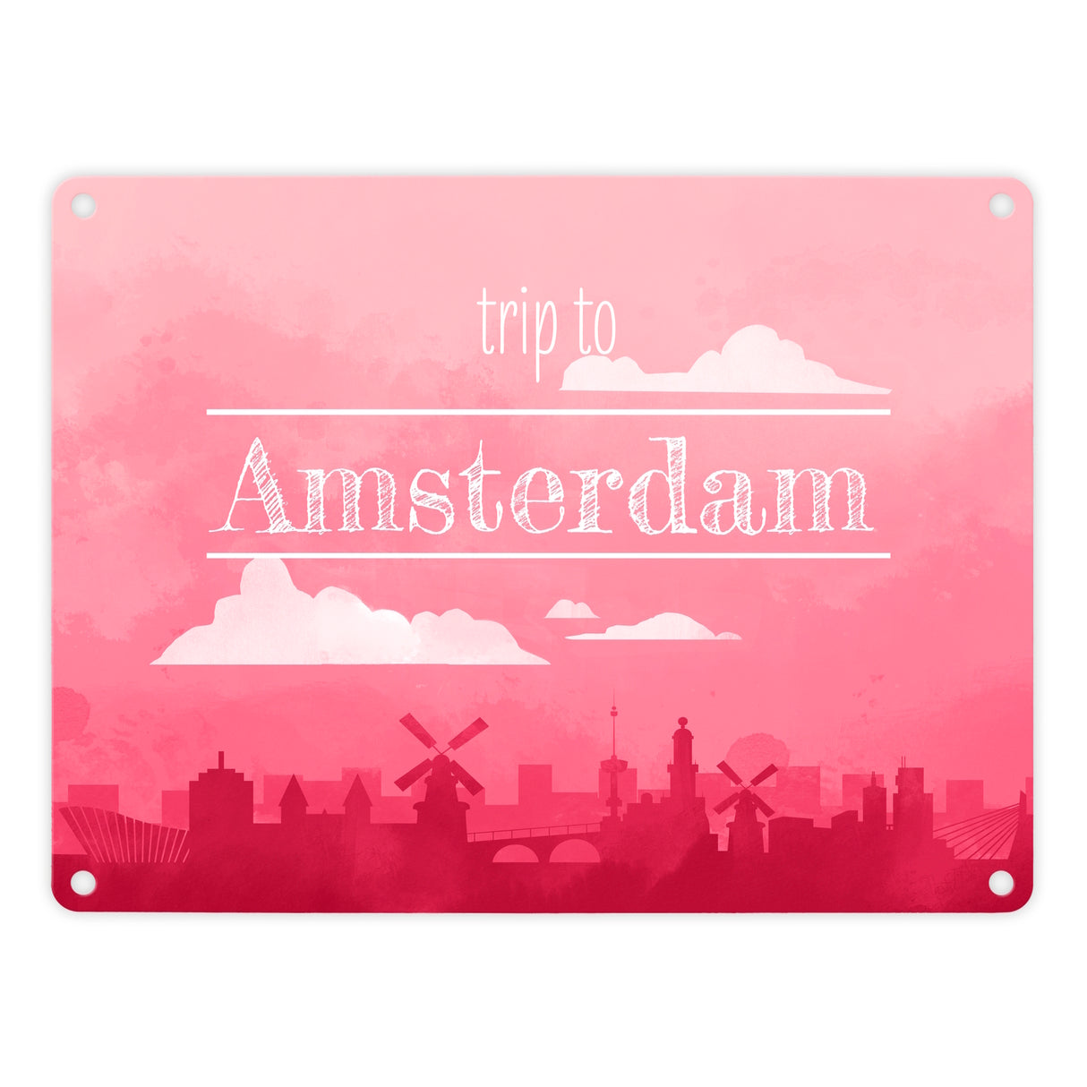 Metallschild für Fans von Städtetrips mit der Silhouette von Amsterdam