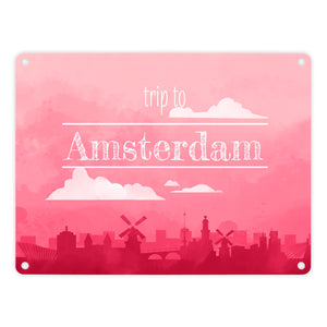 Metallschild für Fans von Städtetrips mit der Silhouette von Amsterdam