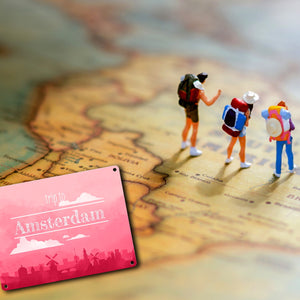 Metallschild für Fans von Städtetrips mit der Silhouette von Amsterdam