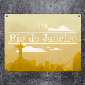 Metallschild in 15x20 cm für Fans von Städtetrips mit der Silhouette von Rio