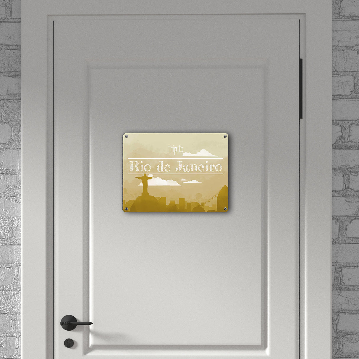 Metallschild in 15x20 cm für Fans von Städtetrips mit der Silhouette von Rio