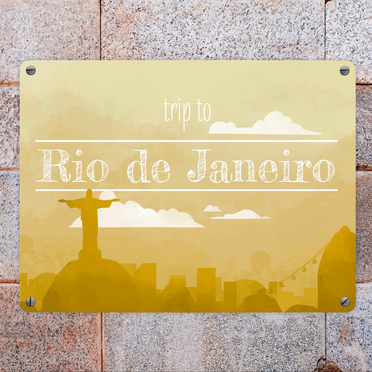 Metallschild in 15x20 cm für Fans von Städtetrips mit der Silhouette von Rio
