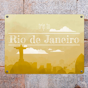 Metallschild in 15x20 cm für Fans von Städtetrips mit der Silhouette von Rio