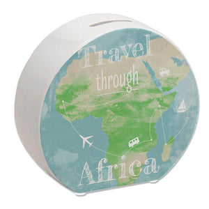 Spardose mit Afrika Karte und Spruch - travel through Afrika