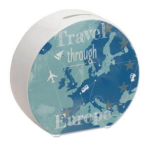 Spardose mit Europa Karte und Spruch - travel through Europa