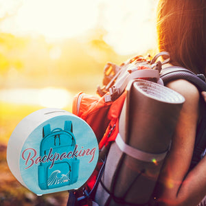 Spardose für Rucksacktouristen mit Rucksack Motiv und Text - Backpacking