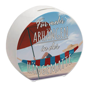 Spardose mit schönem Strandmotiv - Für mehr Abhängen in der Hängematte