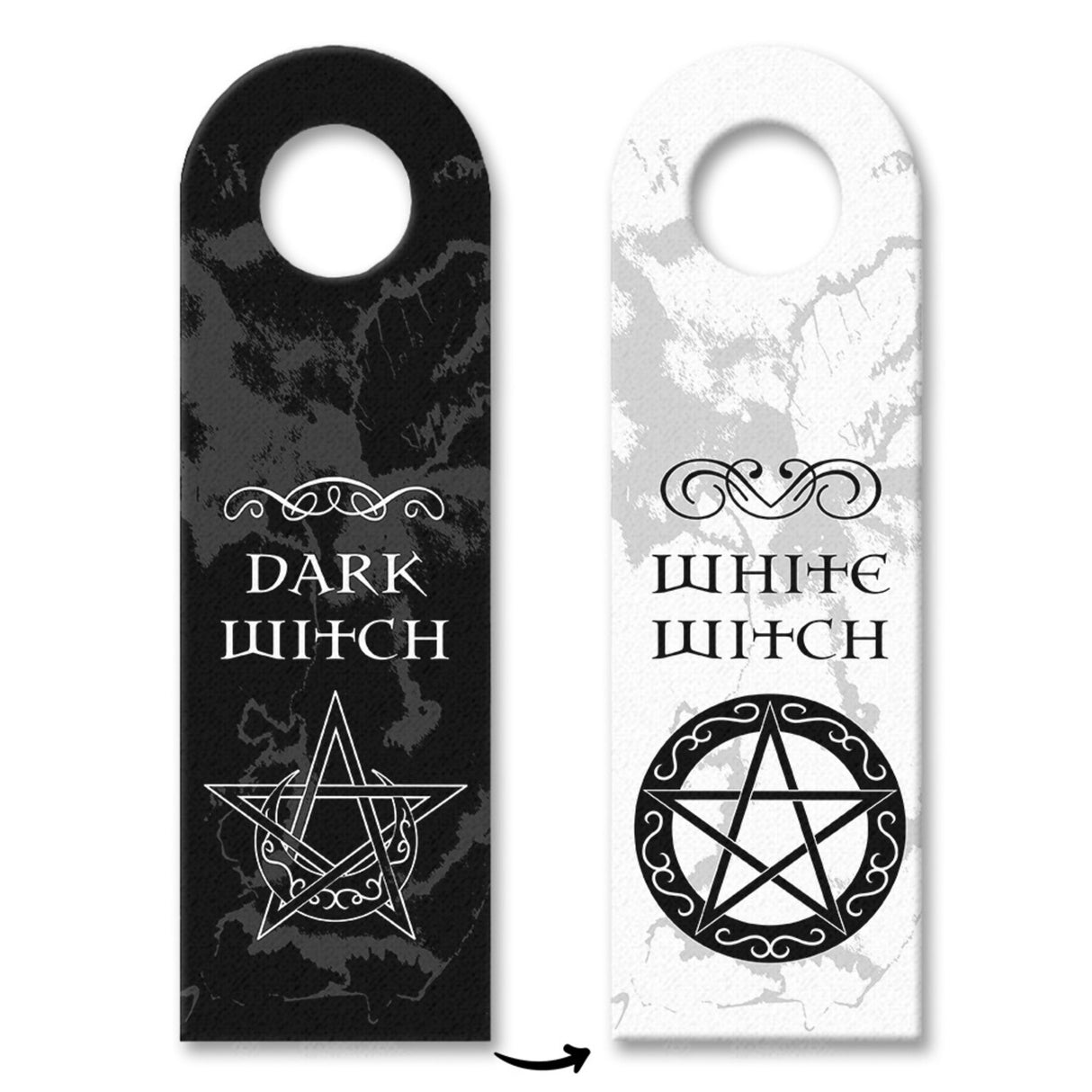 Türhänger mit magischen Pentagrammen und Spruch - White Witch - Dark Witch