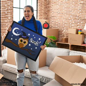 Fußmatte für Halloween mit niedlichem Eulenmotiv und Spruch - BOOH!