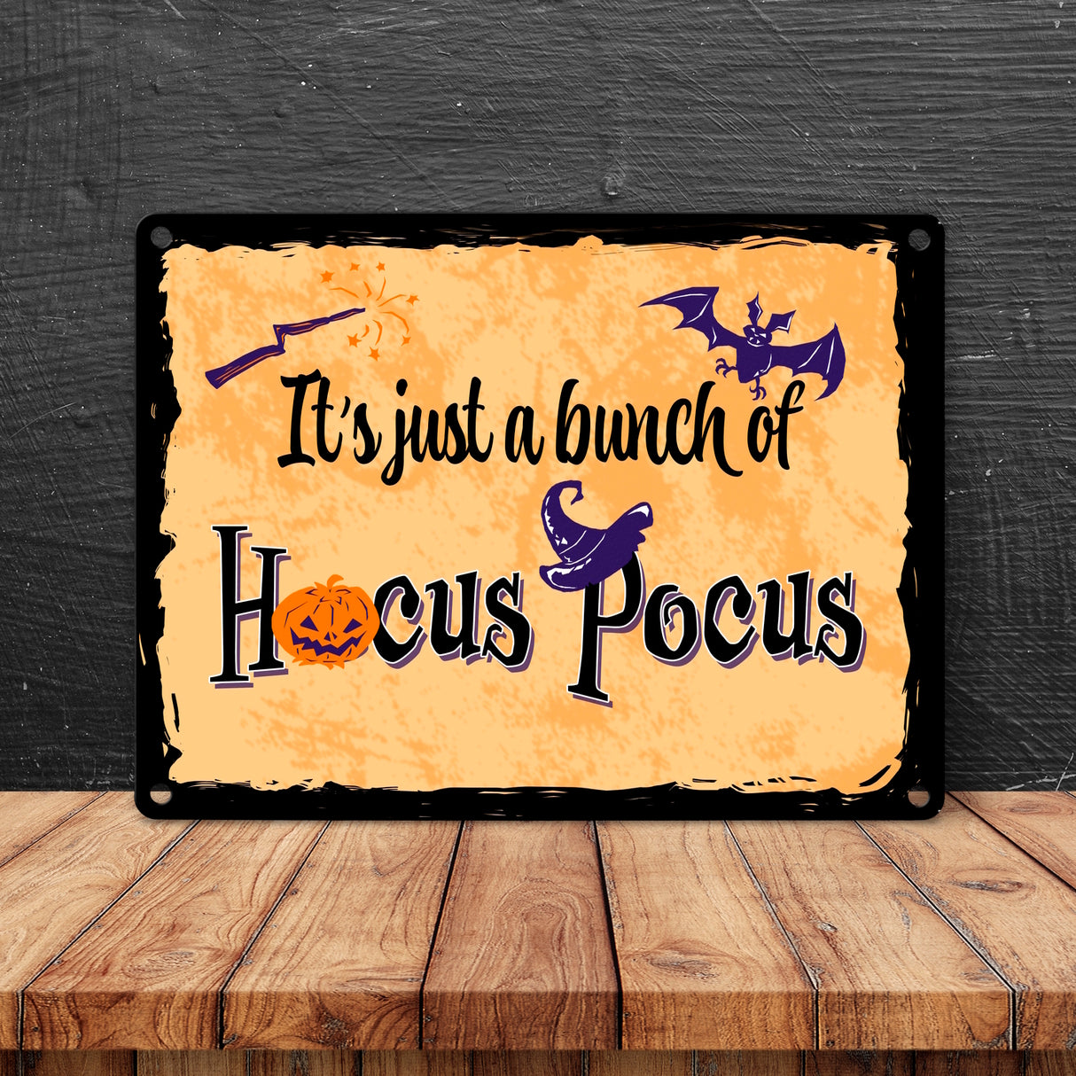 Metallschild mit Halloween Motiv und Spruch - It's just a bunch of Hocus Pocus -