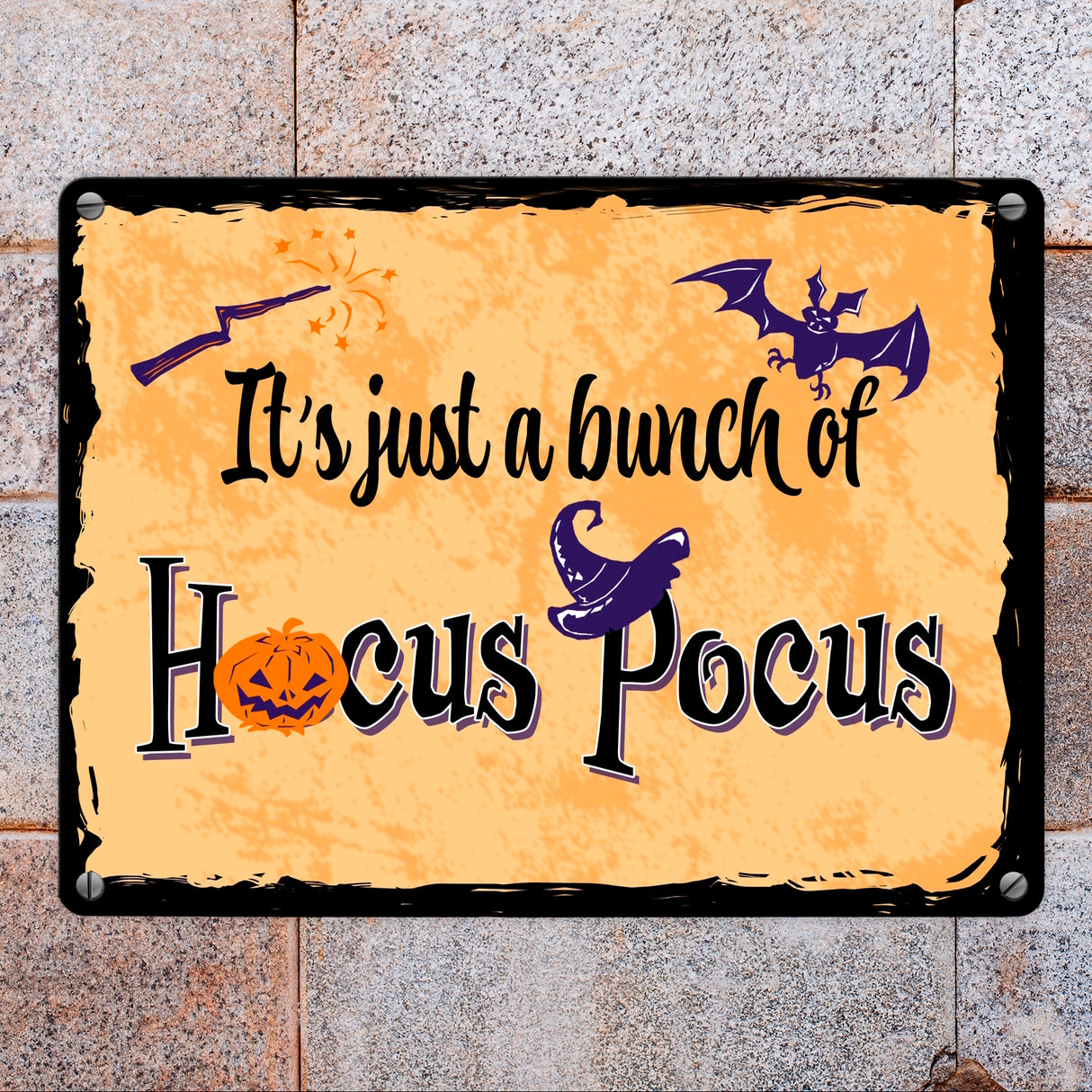 Metallschild mit Halloween Motiv und Spruch - It's just a bunch of Hocus Pocus -