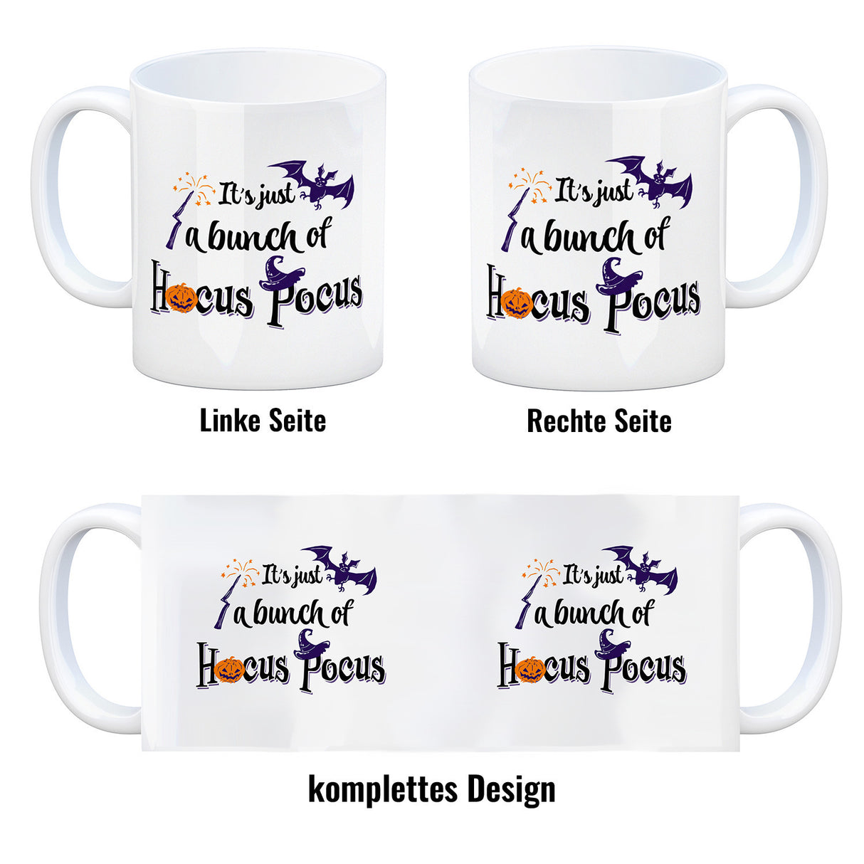 Kaffeebecher mit Halloween Motiv und Spruch - It's just a bunch of Hocus Pocus -