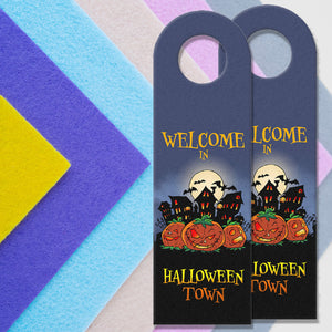 Türhänger mit gruseligem Motiv und Spruch - Welcome in Halloween Town -