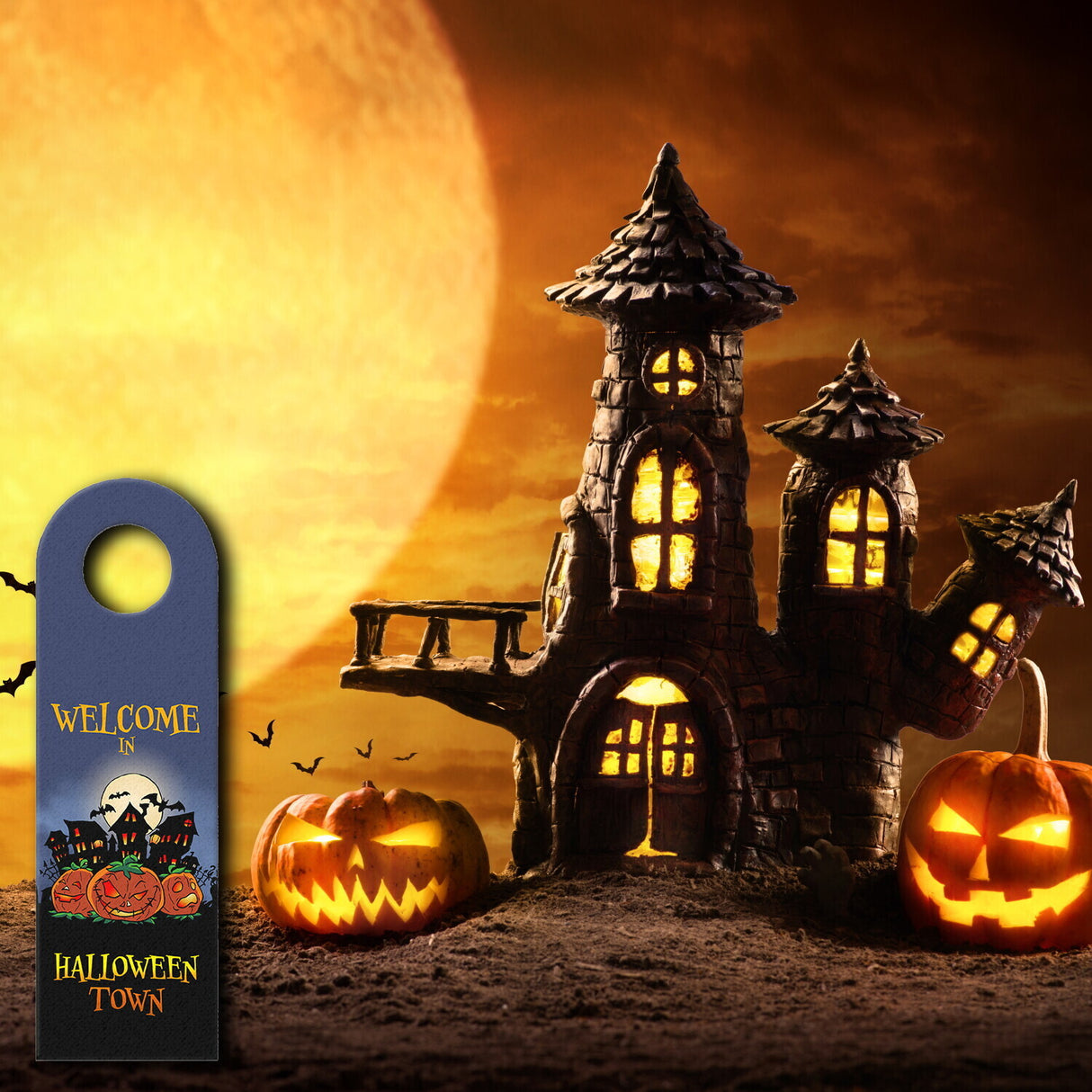 Türhänger mit gruseligem Motiv und Spruch - Welcome in Halloween Town -