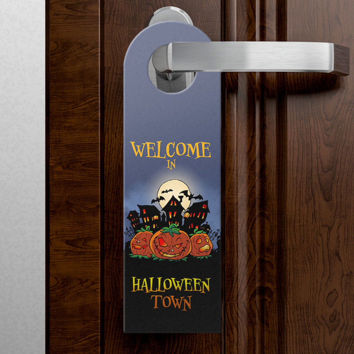 Türhänger mit gruseligem Motiv und Spruch - Welcome in Halloween Town -