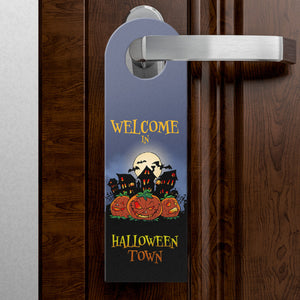 Türhänger mit gruseligem Motiv und Spruch - Welcome in Halloween Town -