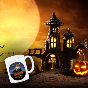Kaffeebecher mit gruseligem Motiv und Spruch - Welcome in Halloween Town -