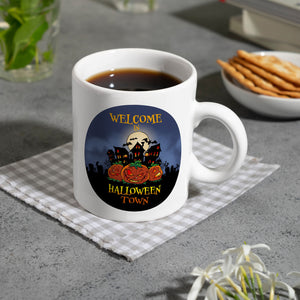Kaffeebecher mit gruseligem Motiv und Spruch - Welcome in Halloween Town -