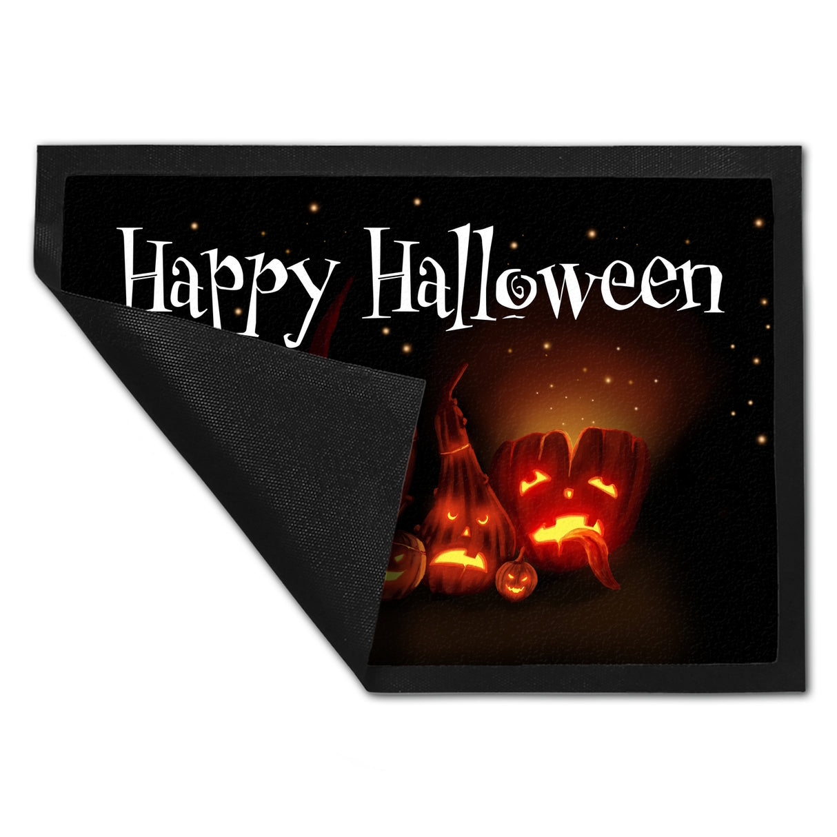Fußmatte mit Kürbiskopf Motiv und Happy Halloween Schriftzug