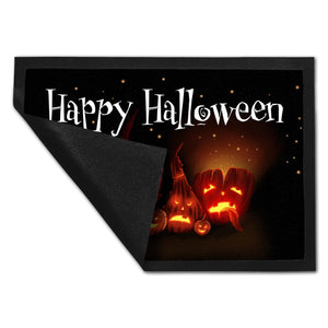 Fußmatte mit Kürbiskopf Motiv und Happy Halloween Schriftzug