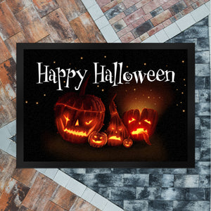 Fußmatte mit Kürbiskopf Motiv und Happy Halloween Schriftzug
