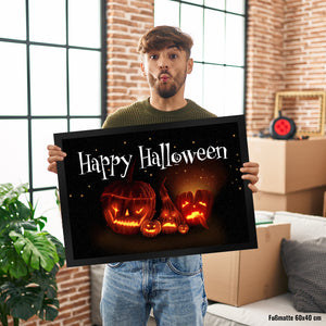 Fußmatte mit Kürbiskopf Motiv und Happy Halloween Schriftzug