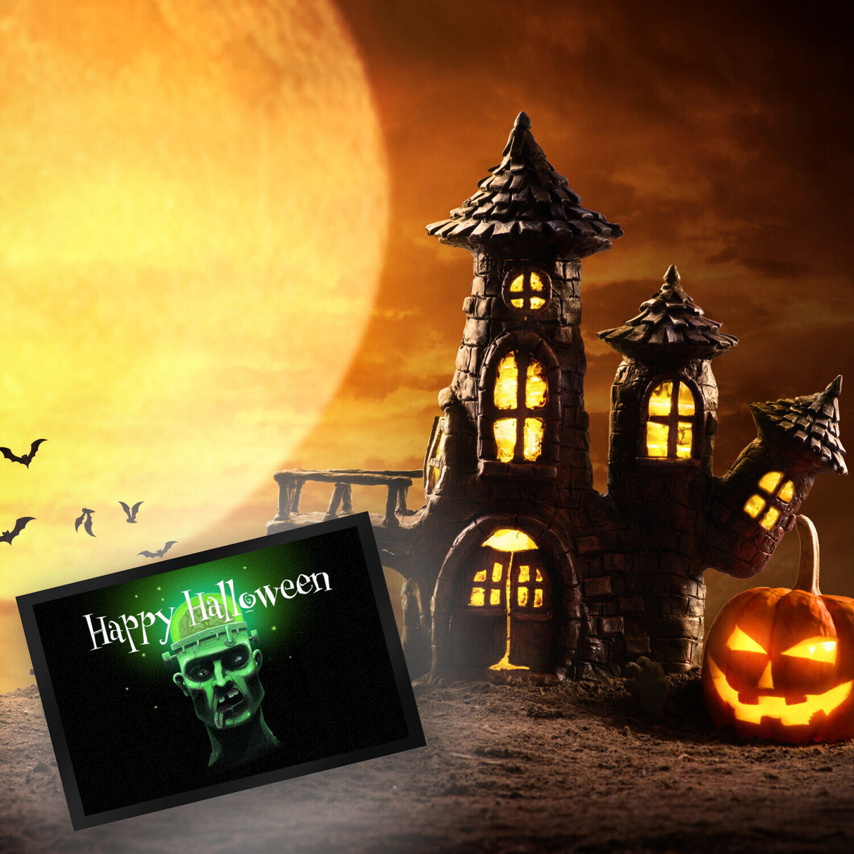 Fußmatte mit Zombie Motiv und Happy Halloween Schriftzug